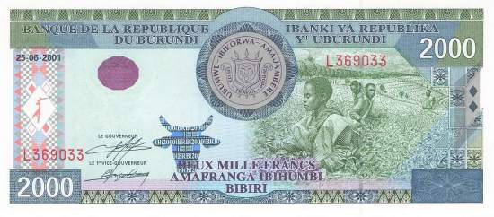 Burundi p41 2000 Francs 2001